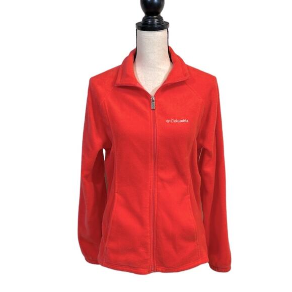 Columbia Classic Fleece Zip Front Jacket Bright Coral Pink Size Large - Picture 1 of 8